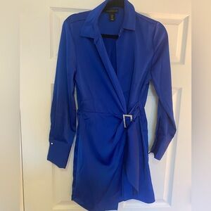 house of harlow | blue satin wrap dress